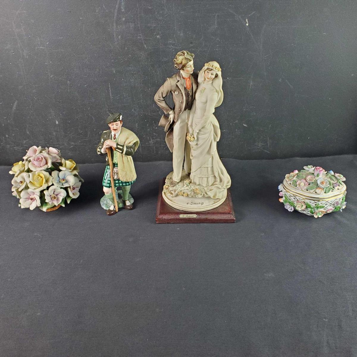 Royal Daulton figure floral jewelry box Savastano Bouquet Giuseppe Armani figure signed