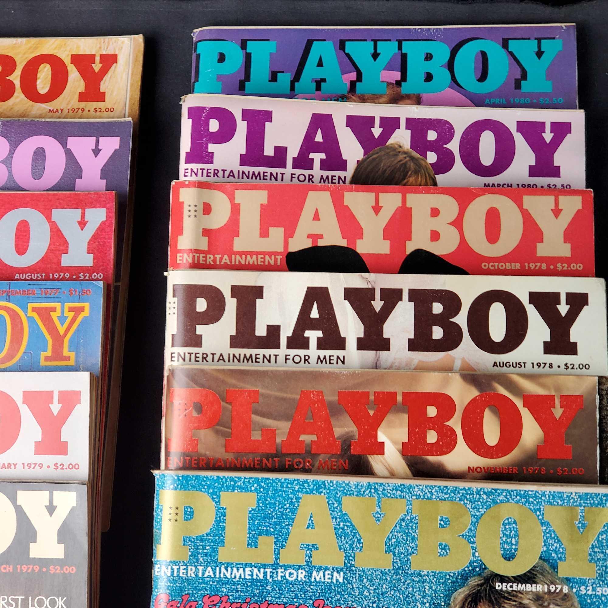 Box of approx. 12 vintage Playboy adult entertainment magazines 1978-1980