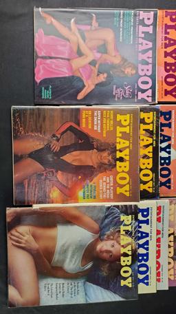 Large crate of approx. 35 vintage Playboy adult entertainment magazines 1975-1979