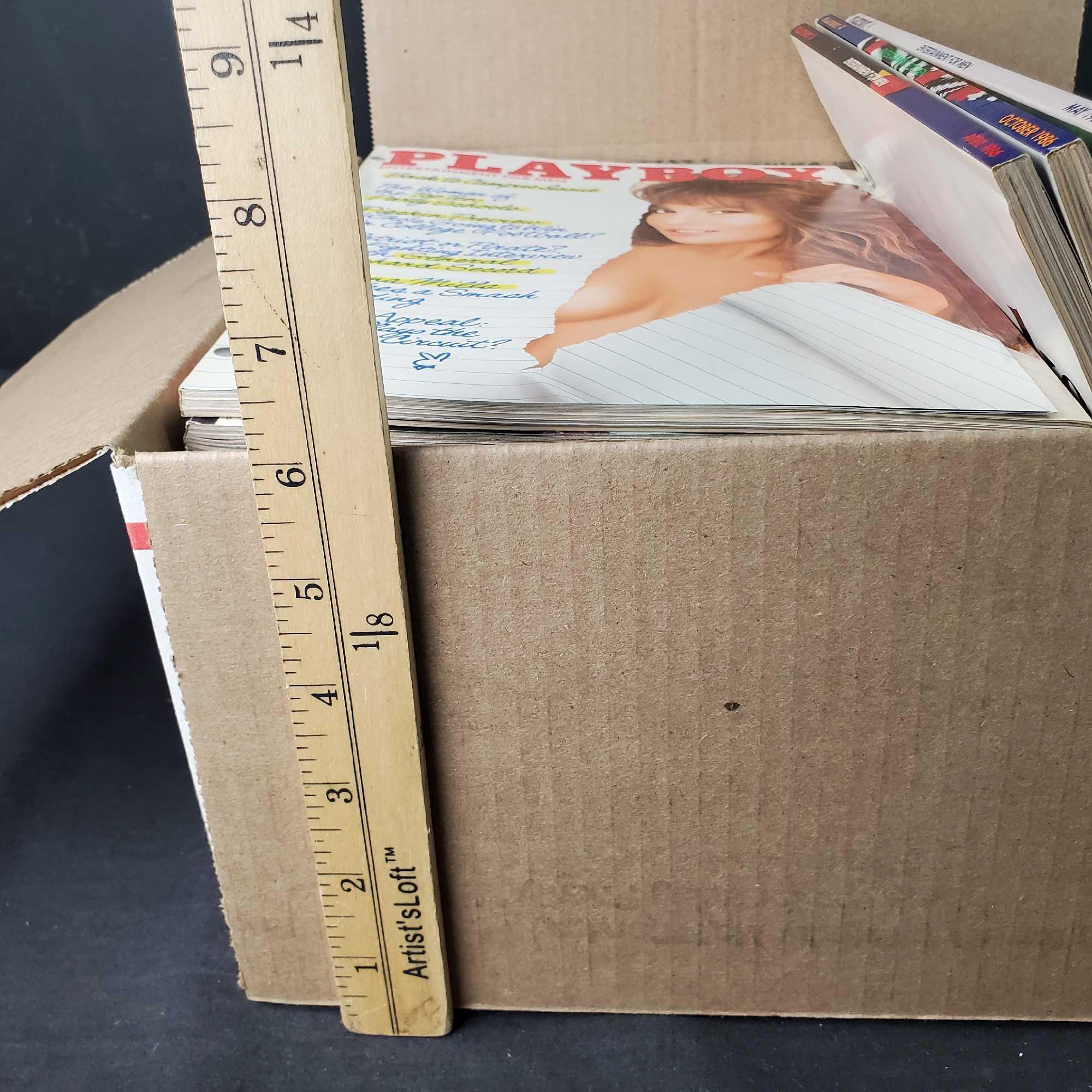 Box of approx. 22 Playboy adult entertainment magazines 1986-1988