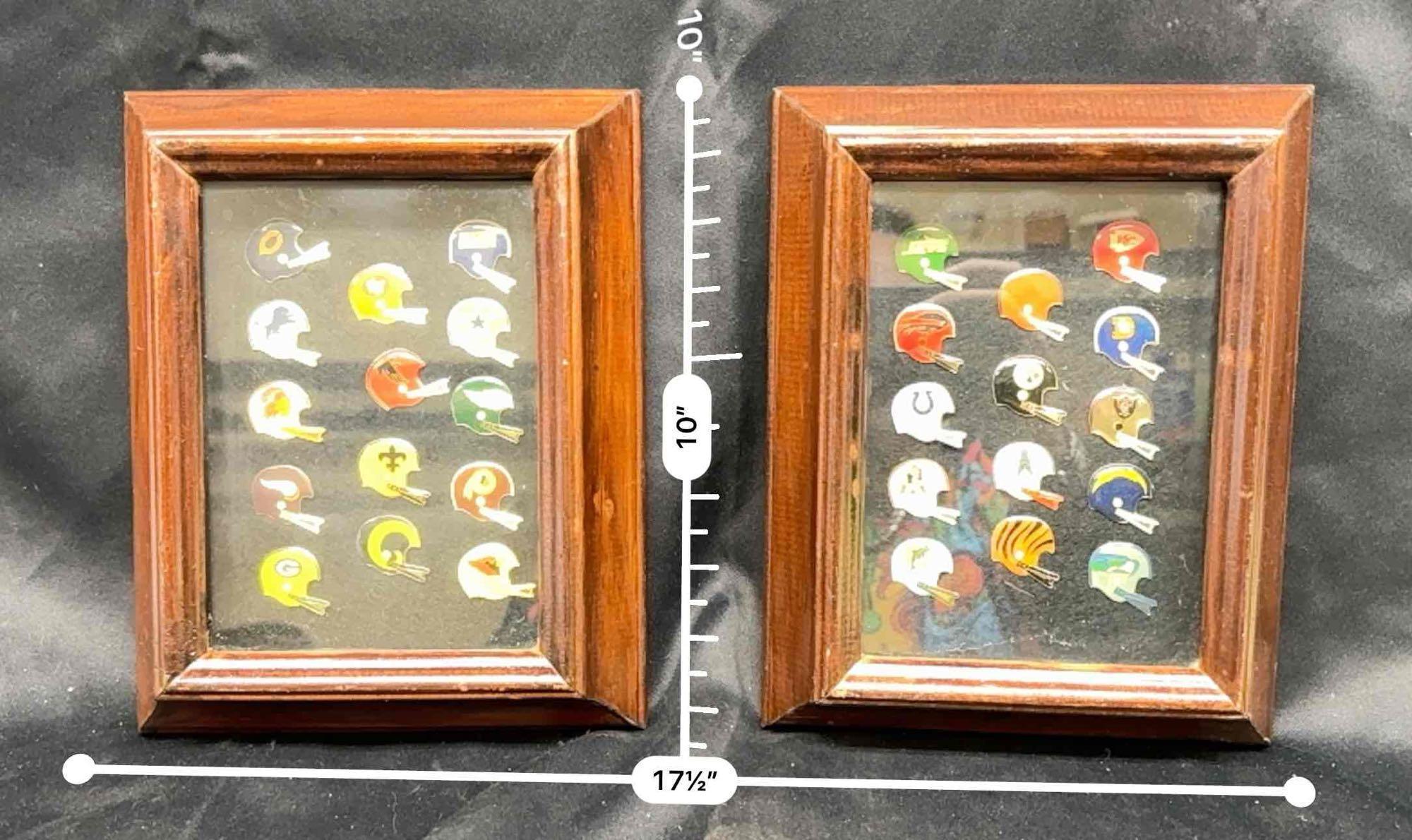 NFL Team Helmet Pins in Framed Display Cases. Chargers, Chiefs, 49ers more