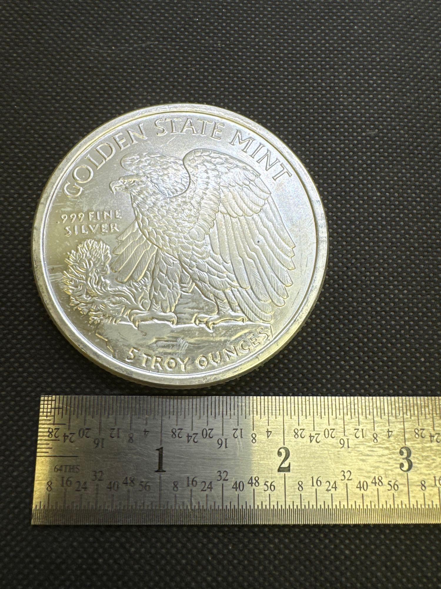 5 Troy Oz .999 Fine Silver American Eagle Walking Liberty Bullion Coin