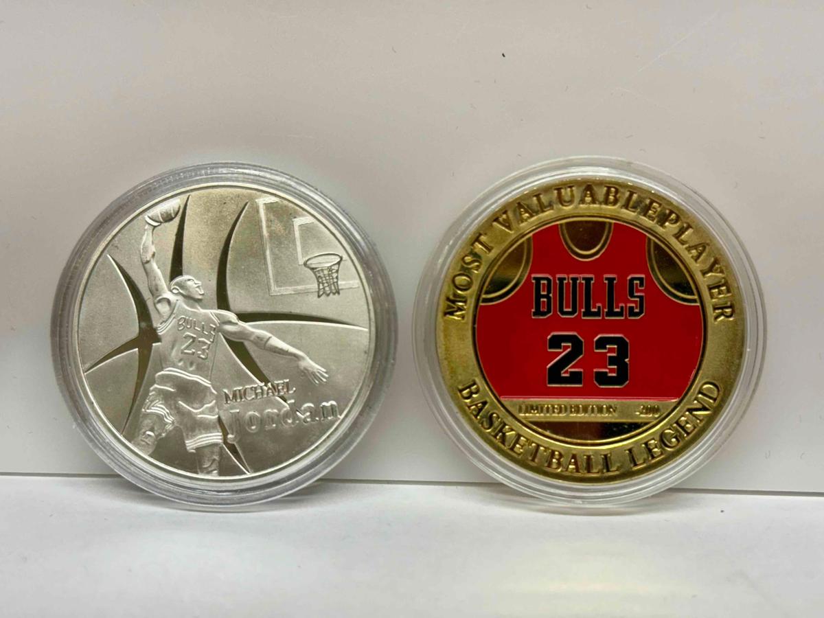 Michael Jordan MVP Bulls 23 Collectir Coins Certificates say Silver 24k Gold