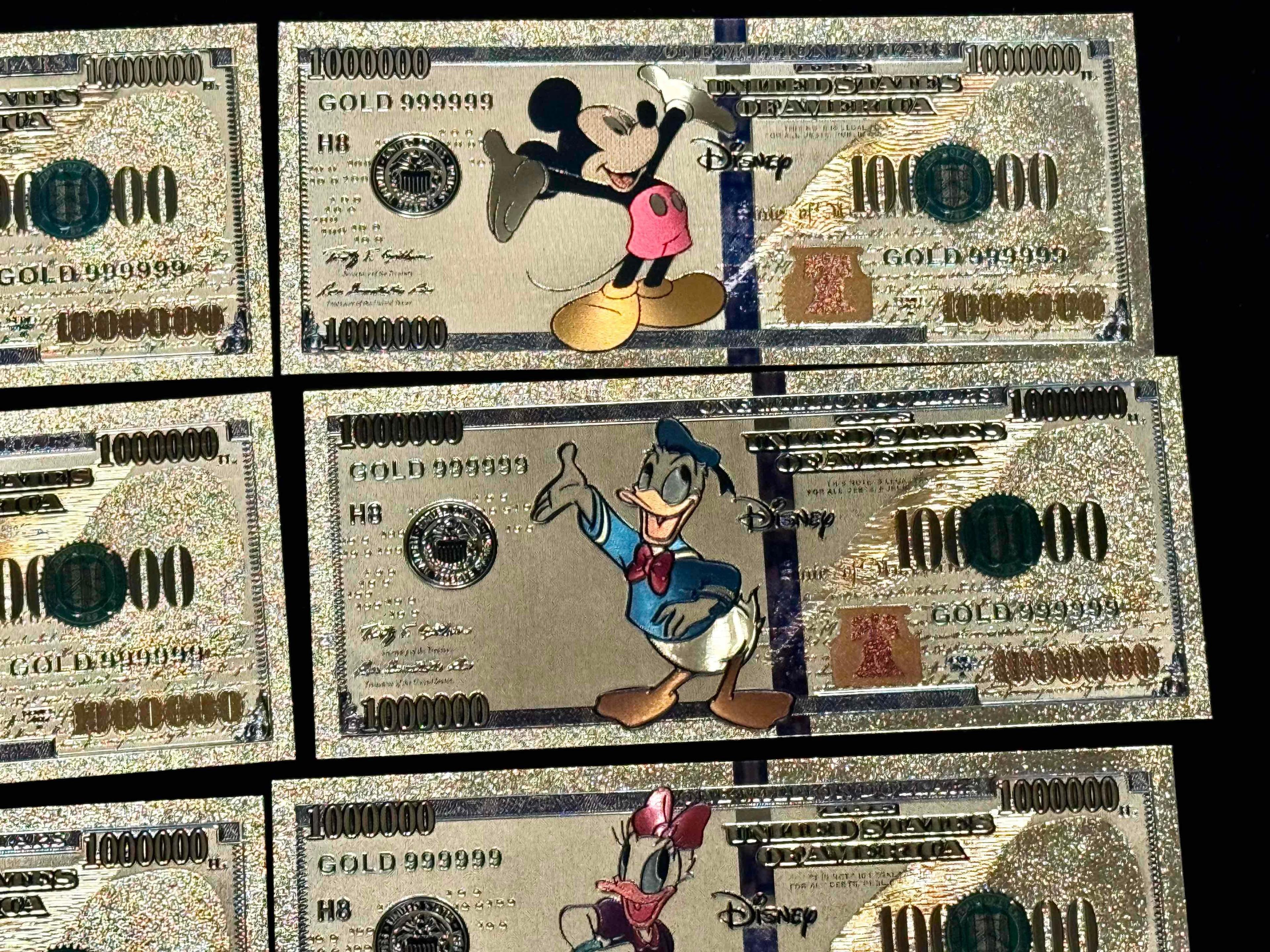 Walt Disney 14k Gold Plated Bills Banknotes w/ COA