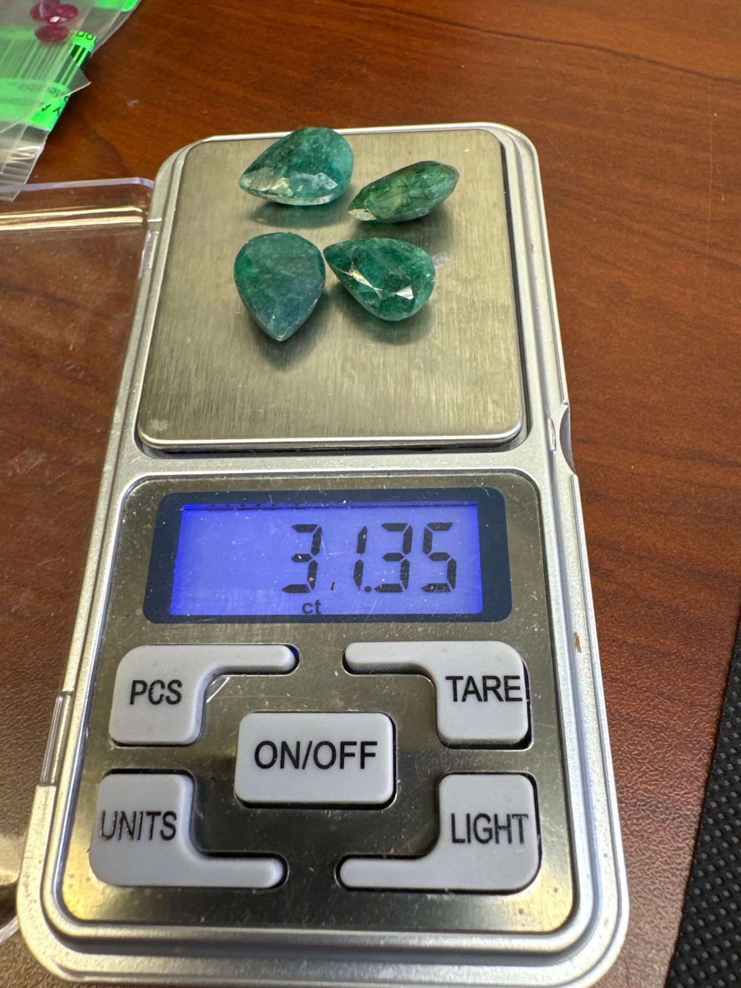 4x Green Pair Cut Emerald Gemstone 31.35 Ct