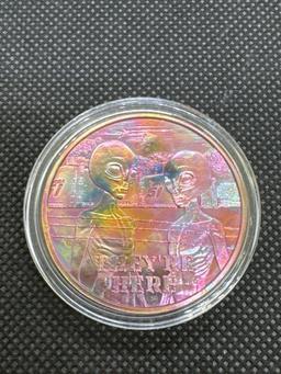 1 Oz .999 Fine Copper Alien Bullion Rainbow Tone Coin