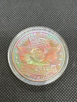 1 Oz .999 Fine Copper Alien Bullion Rainbow Tone Coin