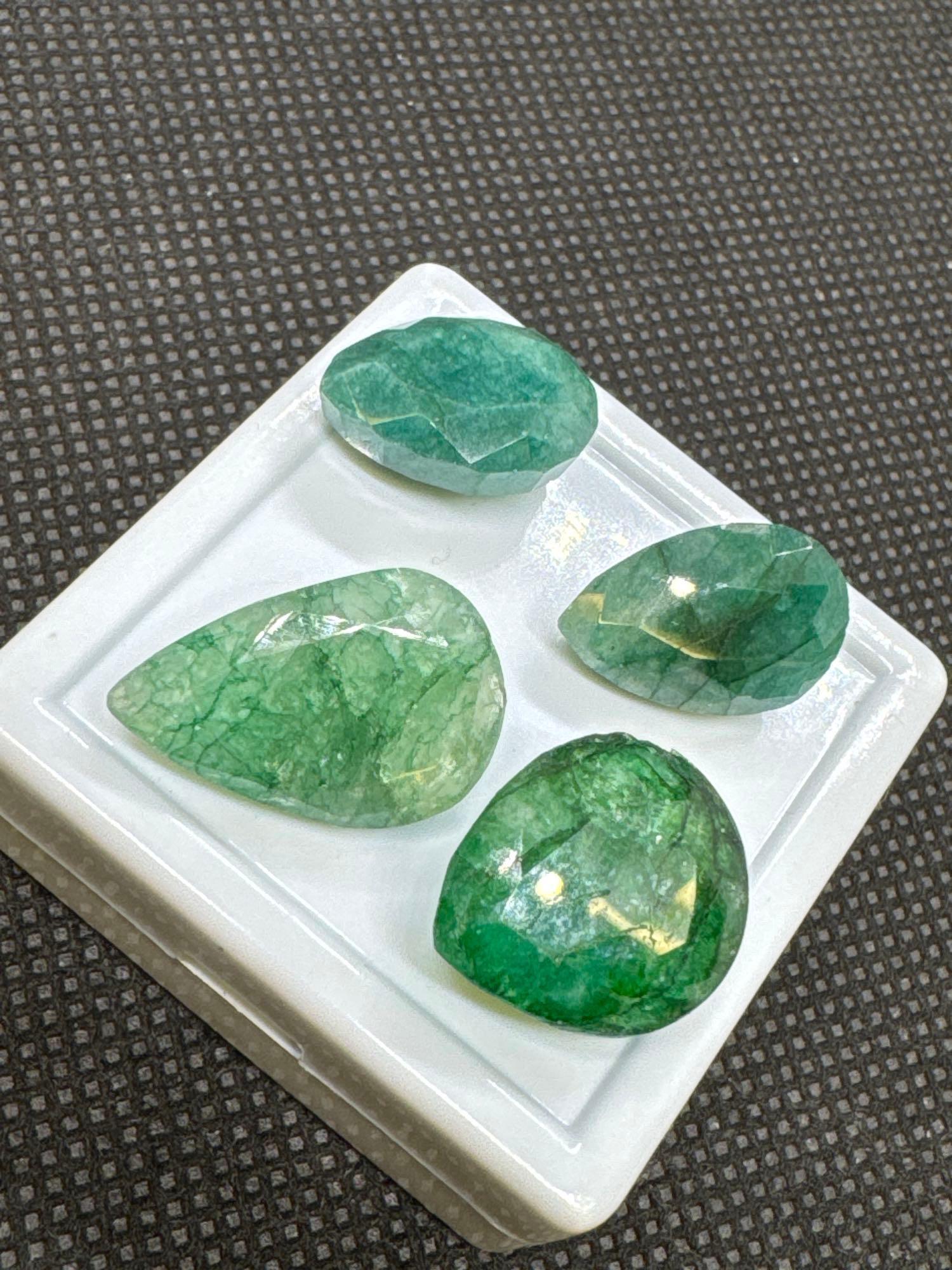 4x Pair Cut Green Emerald Gemstones 38.05 CT