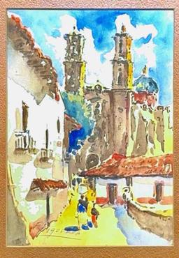 Signed Framed Art of Ethnic City by Fidel Figueroa