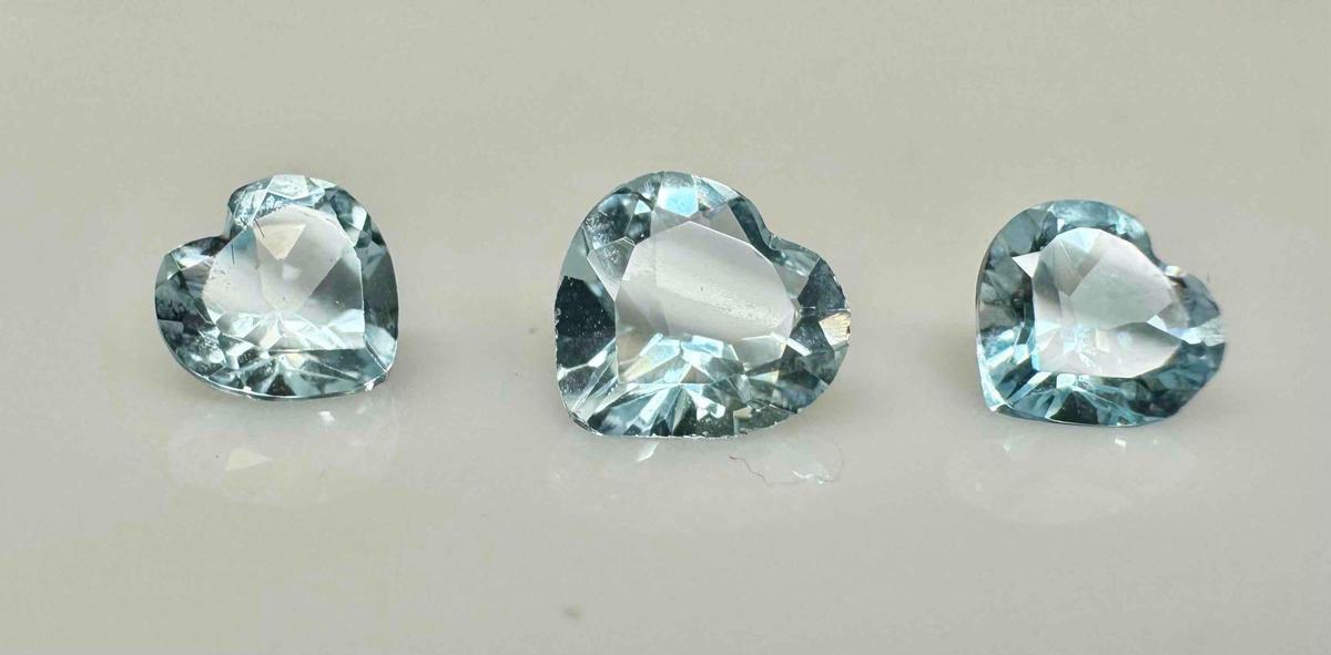 3 Topaz Heart Cut Gemstones 2.8ct Total
