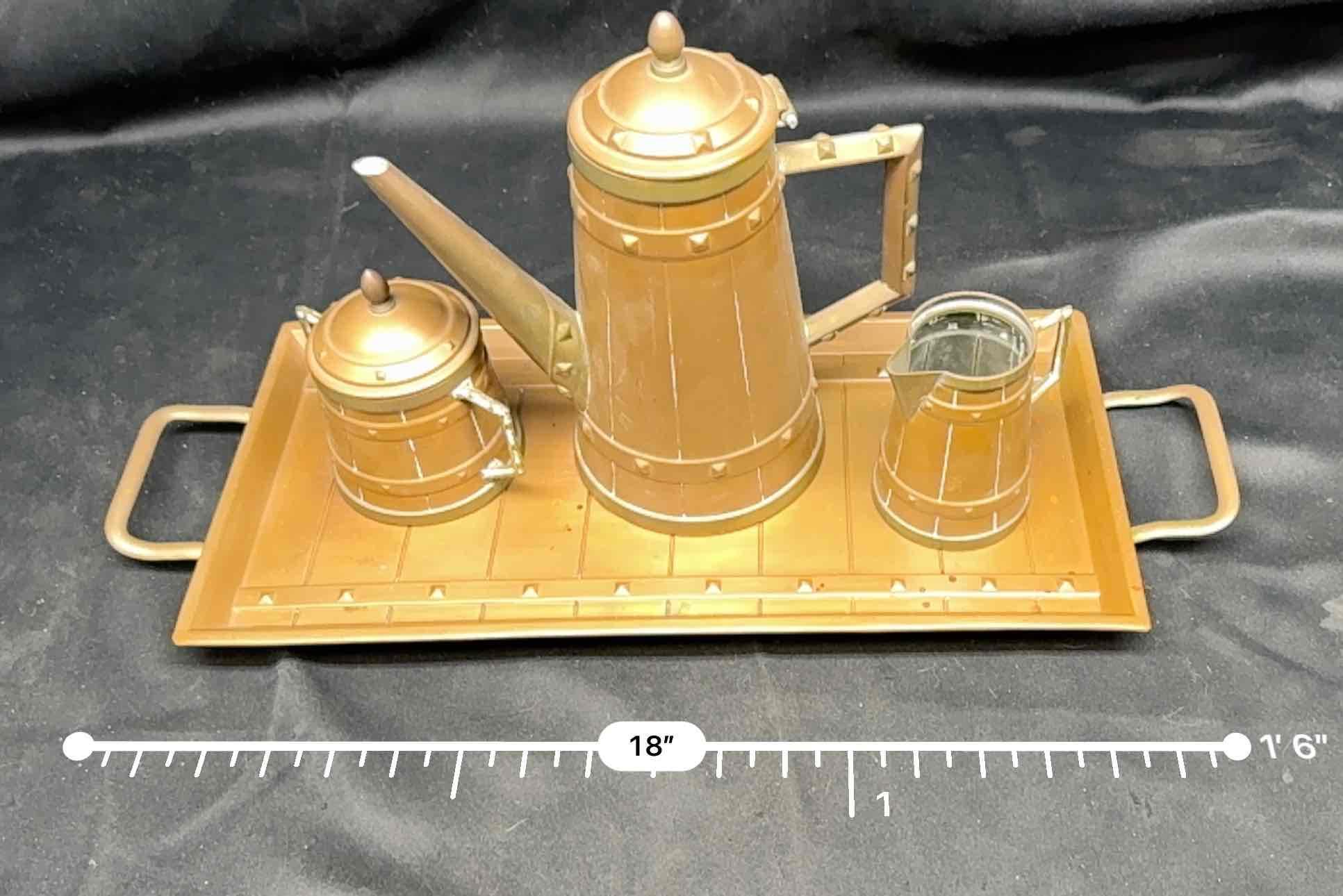 Art Deco Copper Coffee Or Tea Set Signed d.g.r.m. 3-pc.set Plus Tray