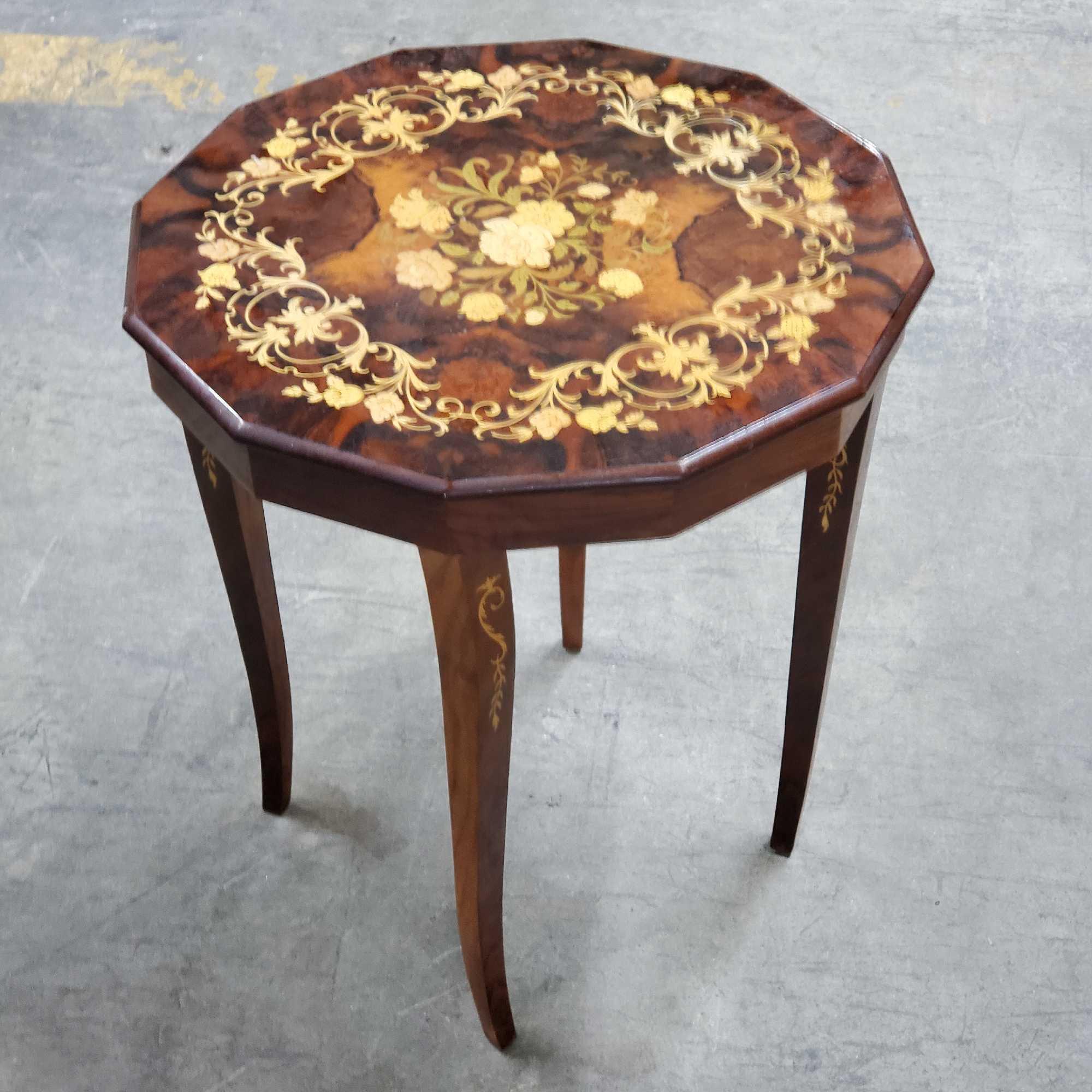 Antique Italian Inlaid Wood Table with Storage