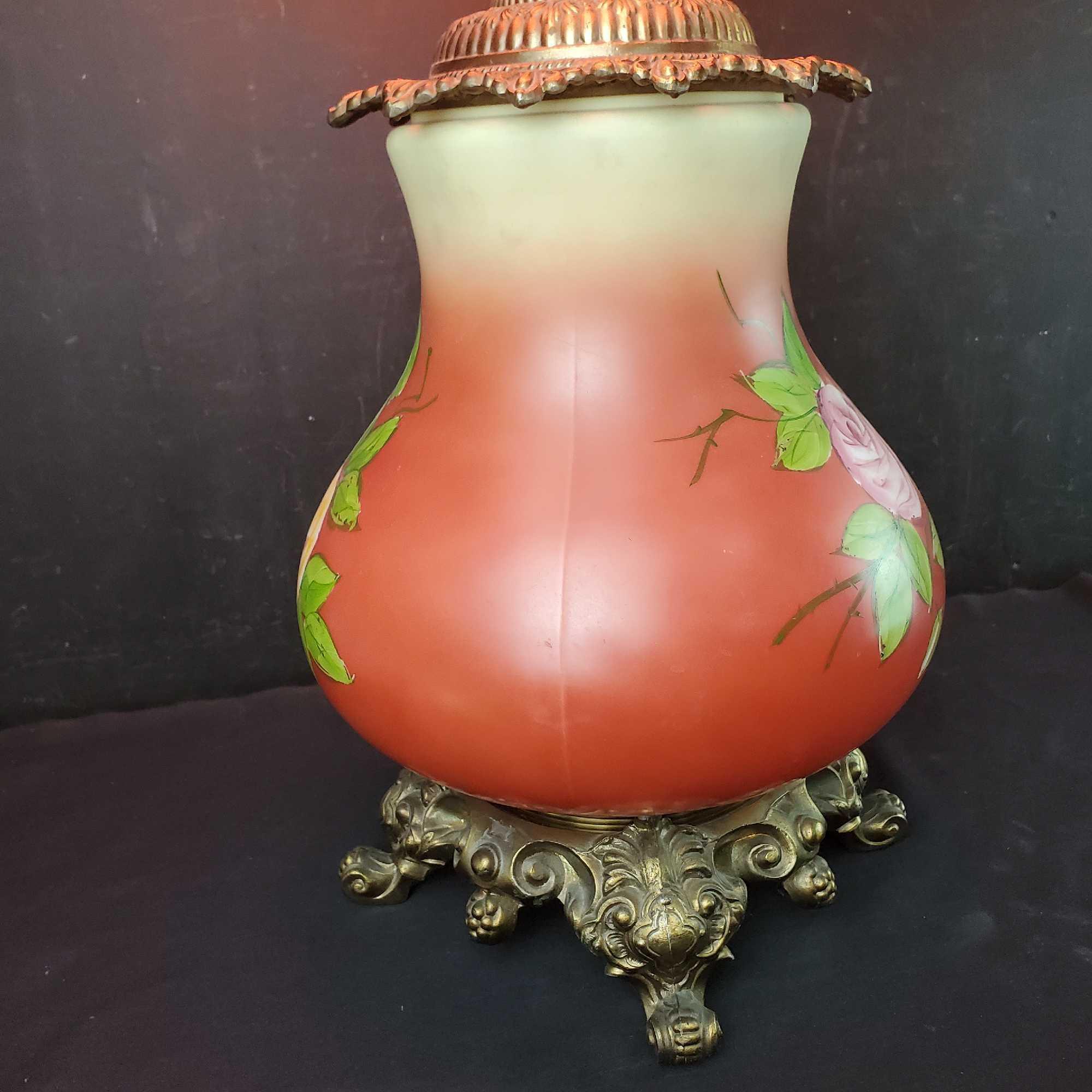 Vintage Gone With The Wind electric oil lamp style hand painted floral design lamp