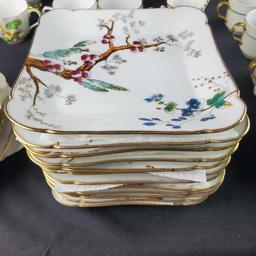 Box of various china cups saucer plates teapot etc. ES Mavilano Limoges Queen Anne Kent Gladstone