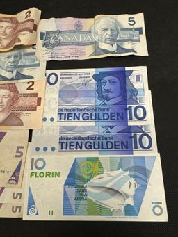Foreign Banknotes Aruba, Canada, Amsterdam
