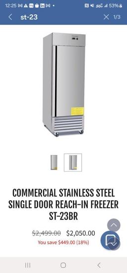 COMMERCIAL STAINLESS STEEL SINGLE DOOR REACH-IN FREEZER ST-23BR NIB