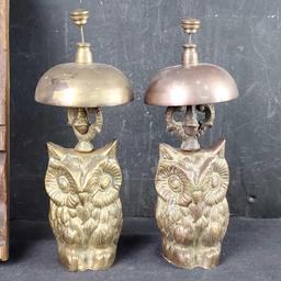 2 Vintage brass owl bells unique wall art signed Napoleon registration/monarchy 1830 copper pin