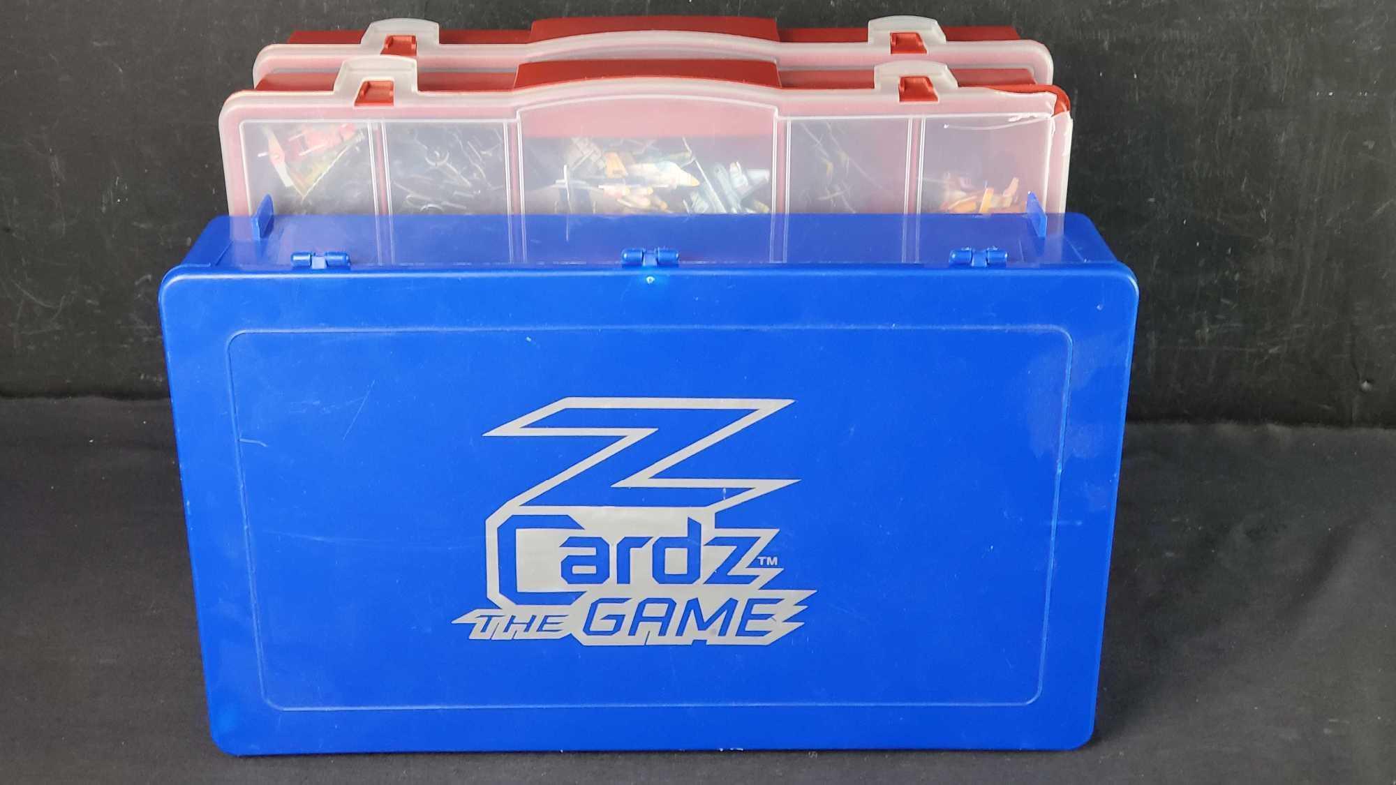 3 compartment cases full of Z Cardz The Game pieces/parts cards dice more