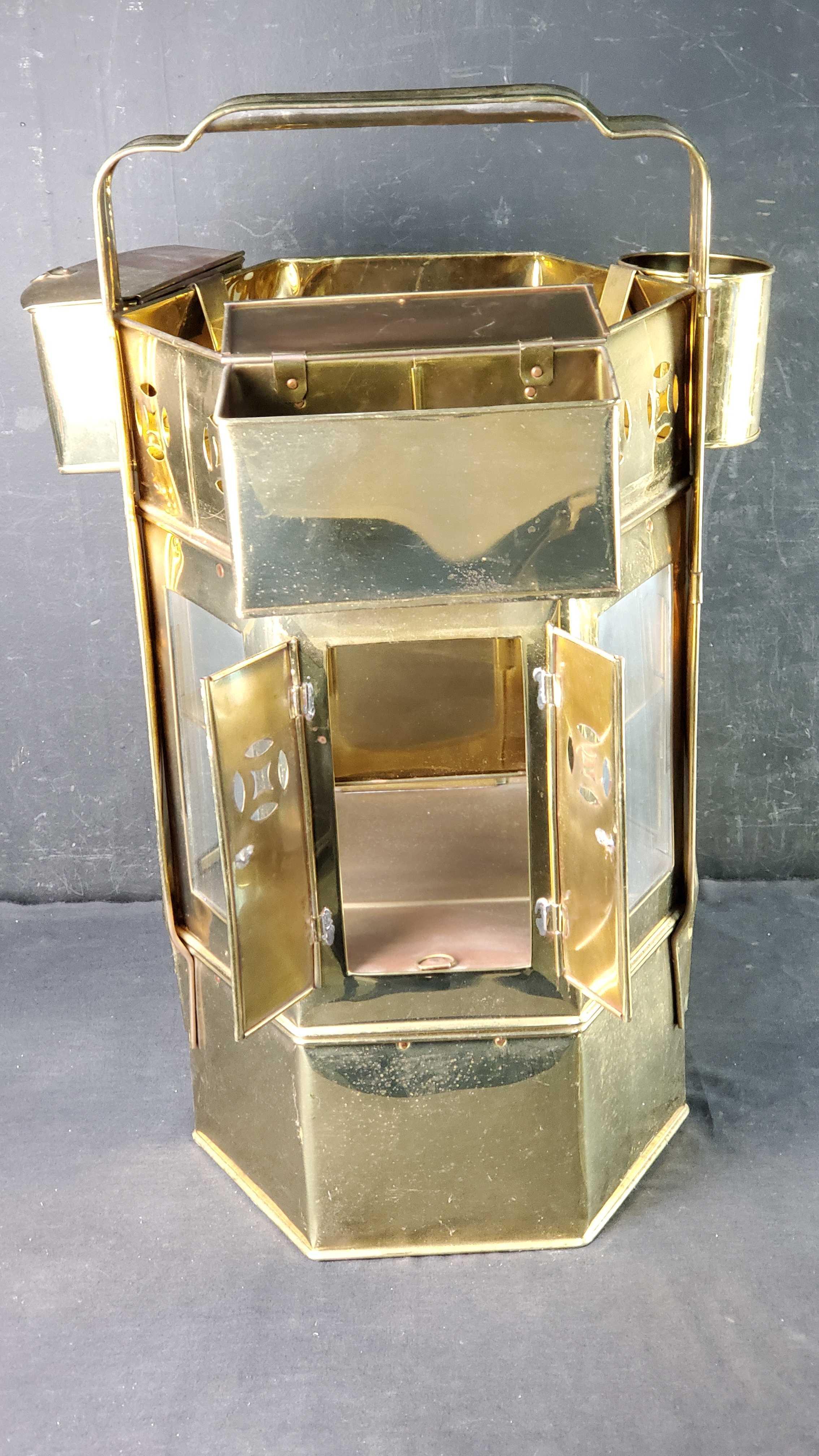 Antique Asian Street Food Brass Noodle Cart Tiffin Box With Accessories