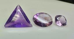 3 Muti Shape Amethyst Gemstones Oval, Square, Triangle cuts 9.3ct total