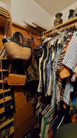 Walk in closet contents cothing shoes handags linnen etc. @ Farm