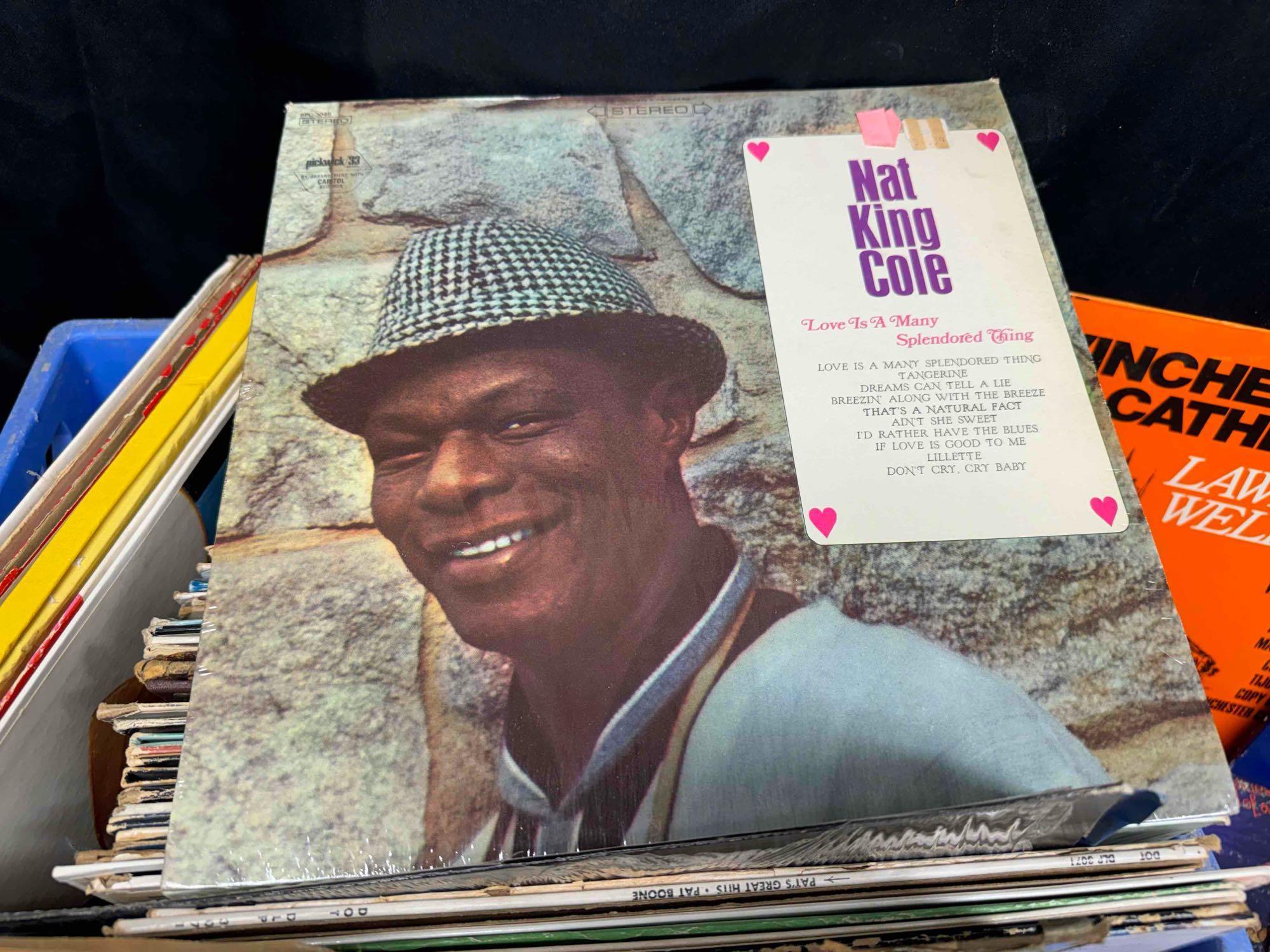 Approximately 60 Vintage Vinyl Records Nat King Cole, Diana Ross, Lawrence Welk more