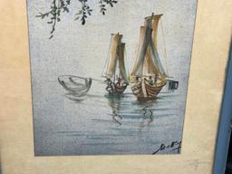 Pair of Signed Framed Art of Boats 12x16