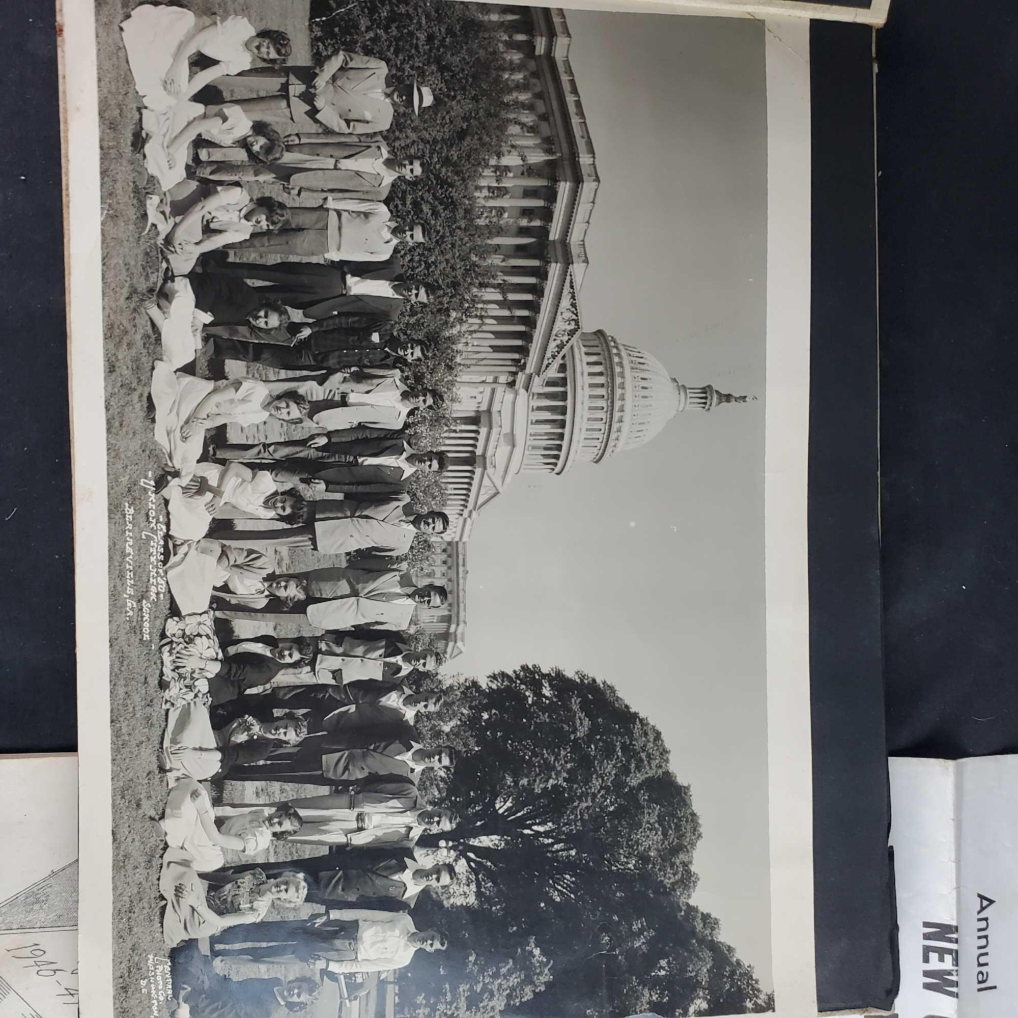 Bin of vintage newspapers calander black and white photos postcards ephemera more