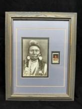 Framed Art Native American Chief Joseph Photograph and Stamp 12x15