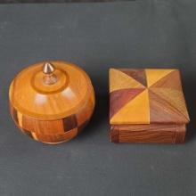 Vintage Handmade Inlaid Multi Wood Small Bowl and Trinket/jewelry box