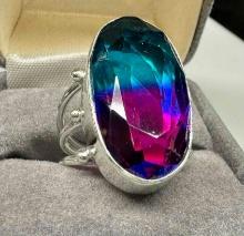 Bi Color Watermelon Tourmaline Ring Sz7 9.3g Total