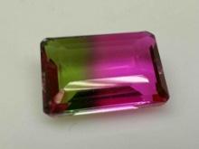 14.5ct Crystal Watermelon Tourmaline Faceted Doublet Bi Color Emerald cut Gemstone