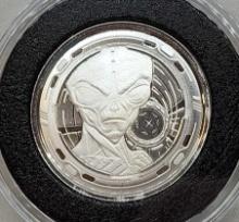 (2) 1/2 Troy Oz .999 Fine Silver Alien Round Coins