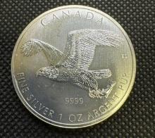 2014 Canadian Hawk 1 Troy Oz 9999 Fine Silver $5 Bullion Coin