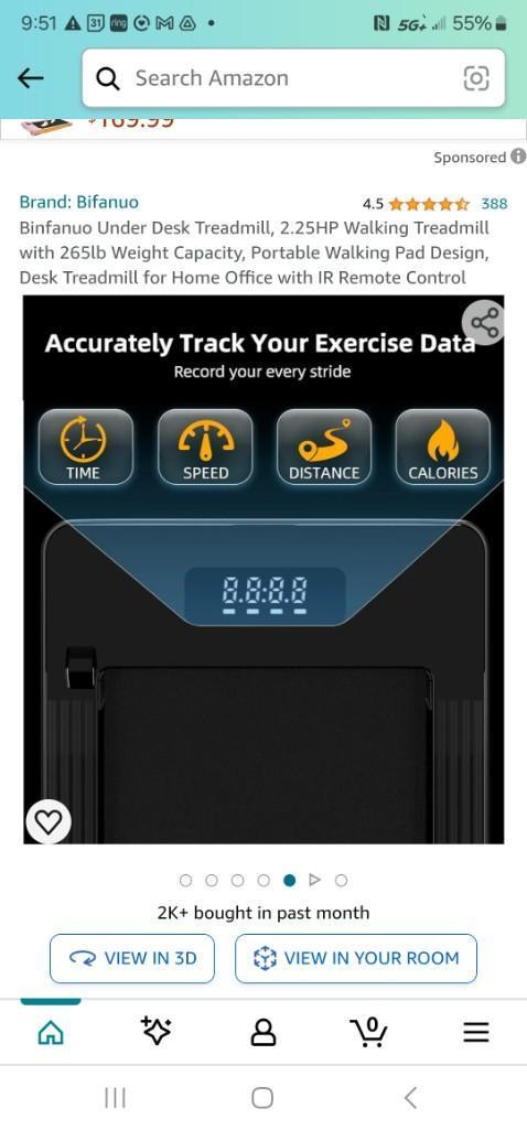 Binfanuo Under Desk Treadmill, 2.25HP Walking Treadmill 265lb Capacity
