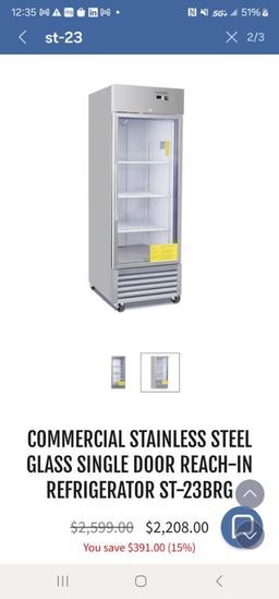 COMMERCIAL STAINLESS STEEL GLASS SINGLE DOOR REACH-IN REFRIGERATOR ST-23BRG