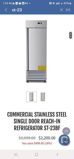 COMMERCIAL STAINLESS STEEL SINGLE DOOR REACH-IN FREEZER NIB