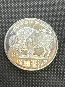2014 1 Troy Oz .999 Fine Silver Indian Head Buffalo Bullion Coin