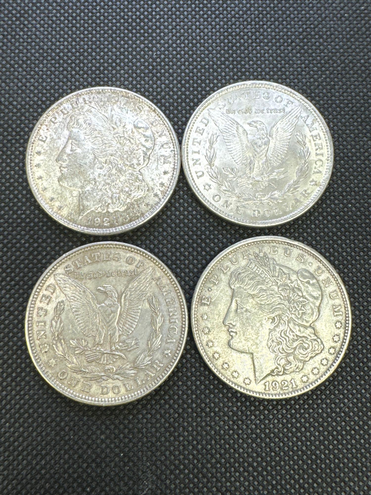 4x 1921 Morgan Silver Dollars 90% Silver Coins