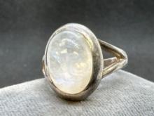 925 Silver Moonstone Ring Beautiful Blue In Stone