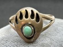 Sterling Silver Bear Claw turquoise ring