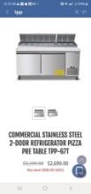 COMMERCIAL STAINLESS STEEL 2-DOOR REFRIGERATOR PIZZA PRE TABLE TPP-67T NIB