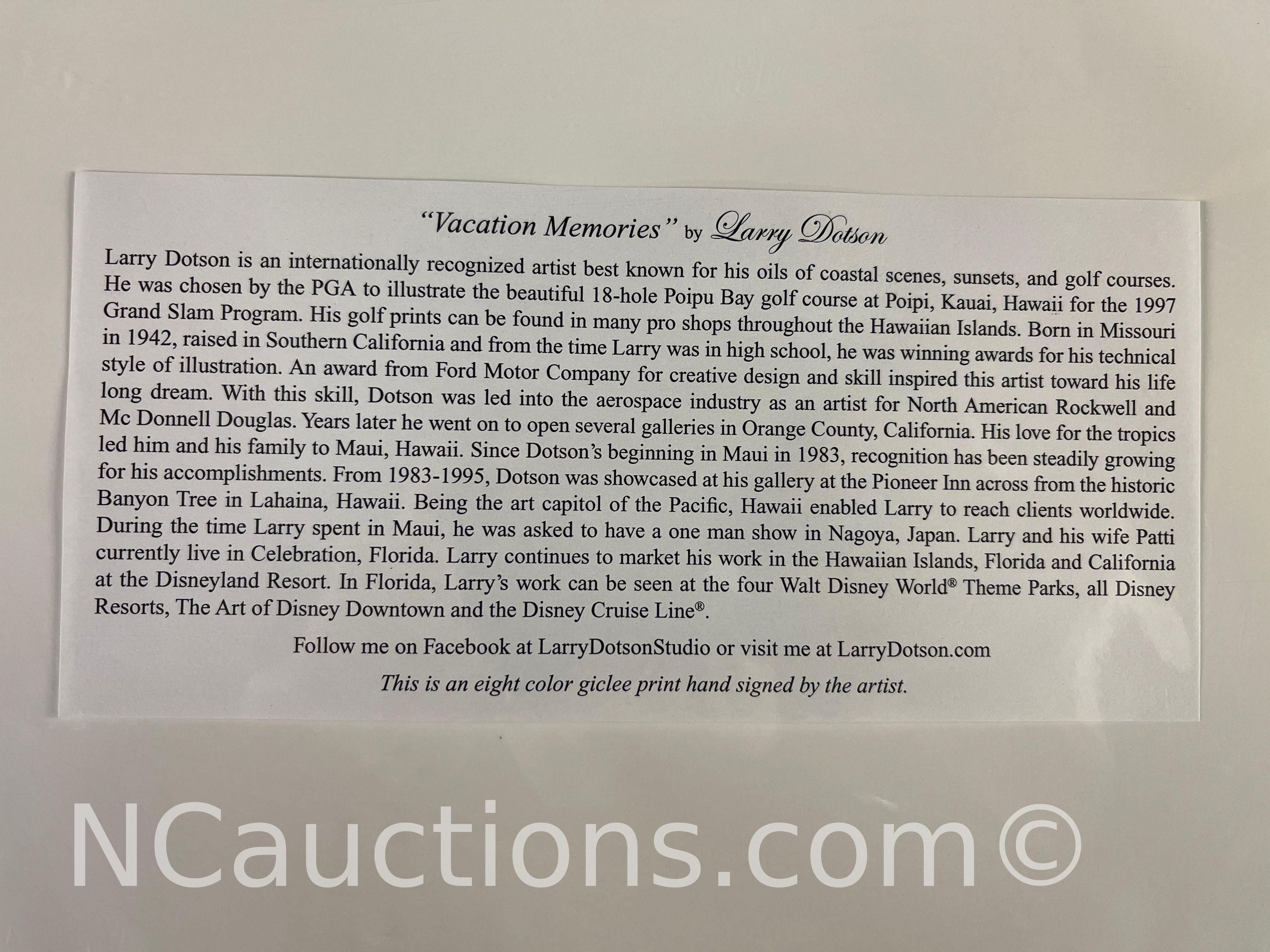 Unframed Vacation Memories signed says Larry Dotson
