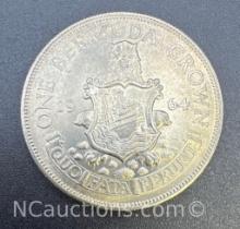 1964 Bermuda 1 Crown 50% Silver Coin 22.63 Grams