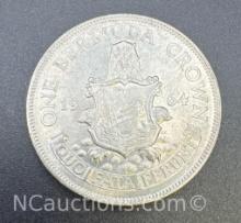 1964 Bermuda 1 Crown 50% Silver Coin 22.64 Grams