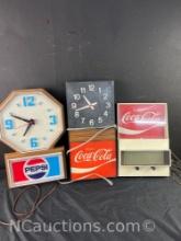 3 Vintage Pepsi and Coke Clocks WORKS