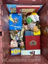 Bin of toys, books. Mad Hatter, Alice In Wonderland