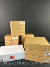 3 boxes of Sorelle Angel LED Ice Sculpture Crystal Trophy 3 boxes of blue pattern rice bowls