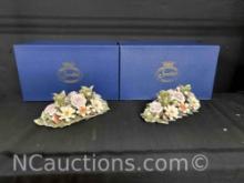 Set of 2 floral candle stick holders with original boxes from Sorelle