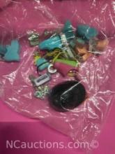 4 Barbie doll cases. 1 purse backpack case and cloths